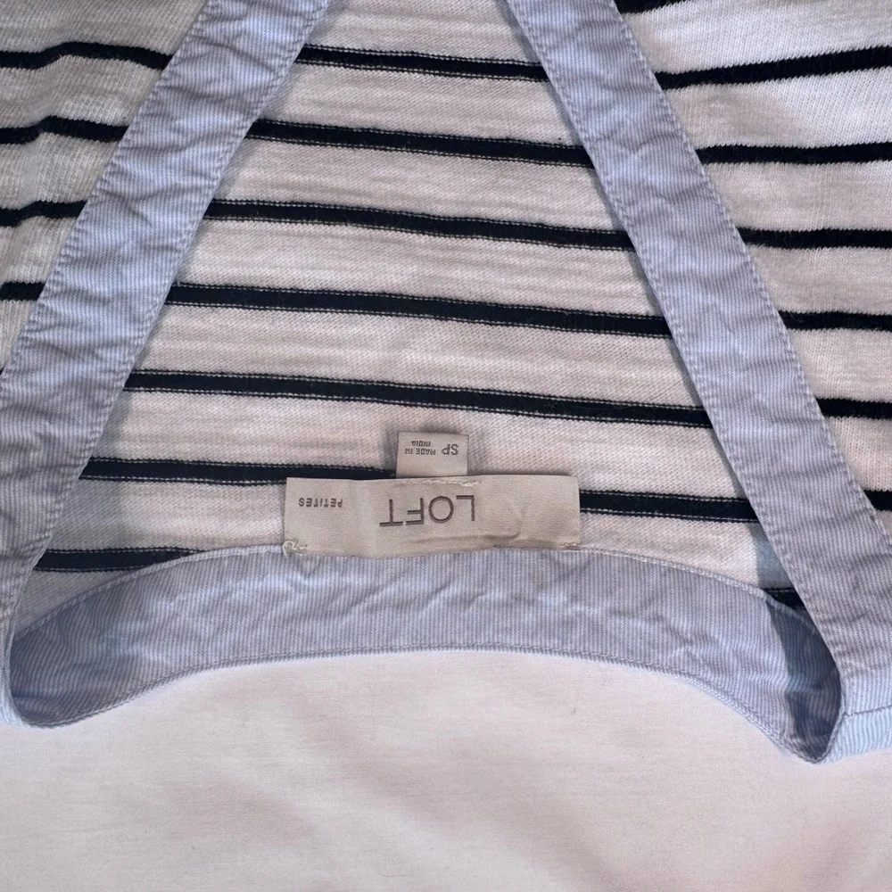 LOFT Striped V-Neck Blouse with Light Purple Sleeves - Picture 4 of 4